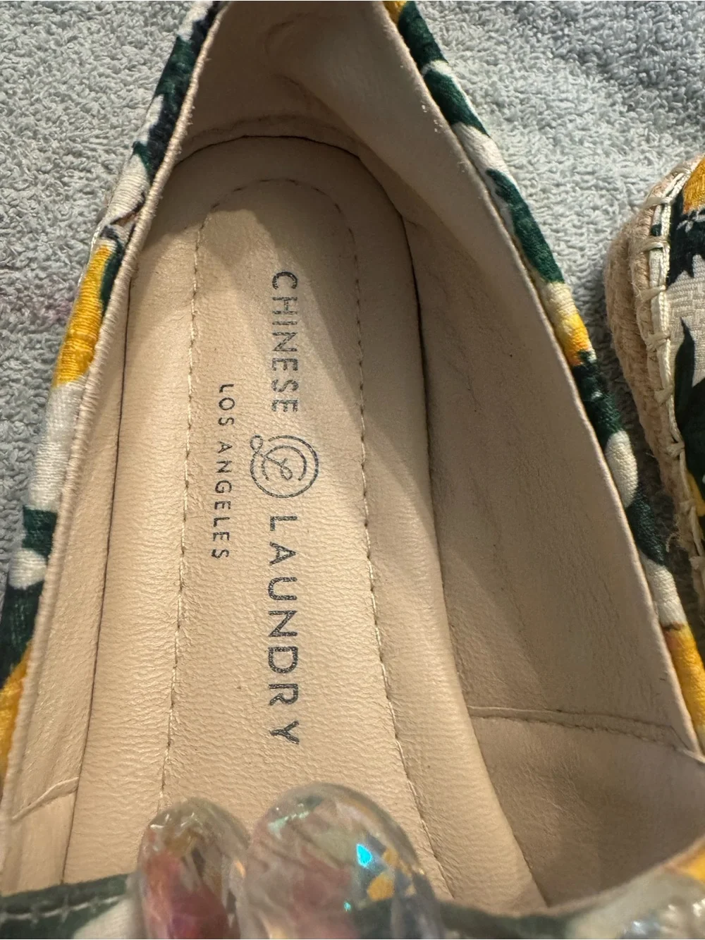 Chinese Laundry Yellow Floral Jeweled Slip-On Espadrilles